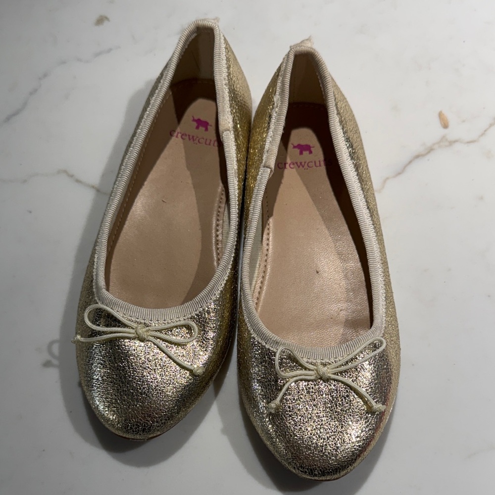 Crewcuts Shimmering Gold Flats with Bow